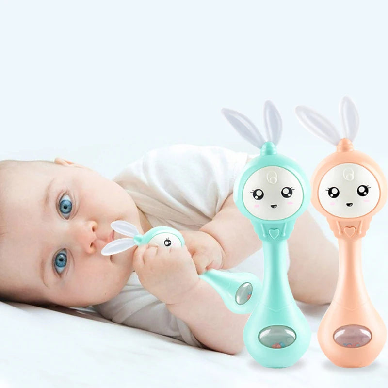 Baby Music Flashing Rattle Toys Rabbit Teether Hand Bells Mobile Infant Stop Weep Tear Rattles Newborn Early Educational Toy 18M