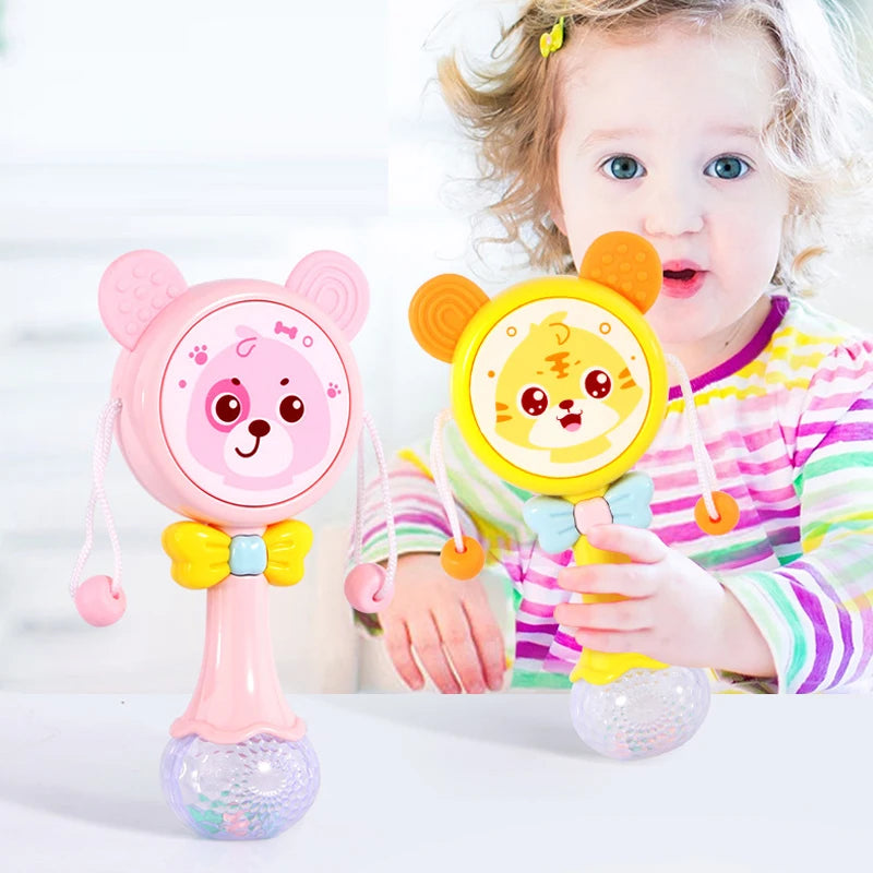 Baby Music Flashing Rattle Toys Rabbit Teether Hand Bells Mobile Infant Stop Weep Tear Rattles Newborn Early Educational Toy 18M