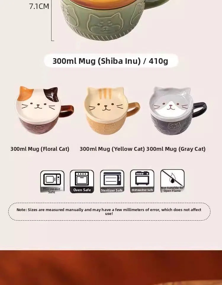 Japanese Sle Cerc Couple Mugs with Lid Dog And  Design Breakfast Cups Hand-Painted Animal Patterns 350ml Capaci