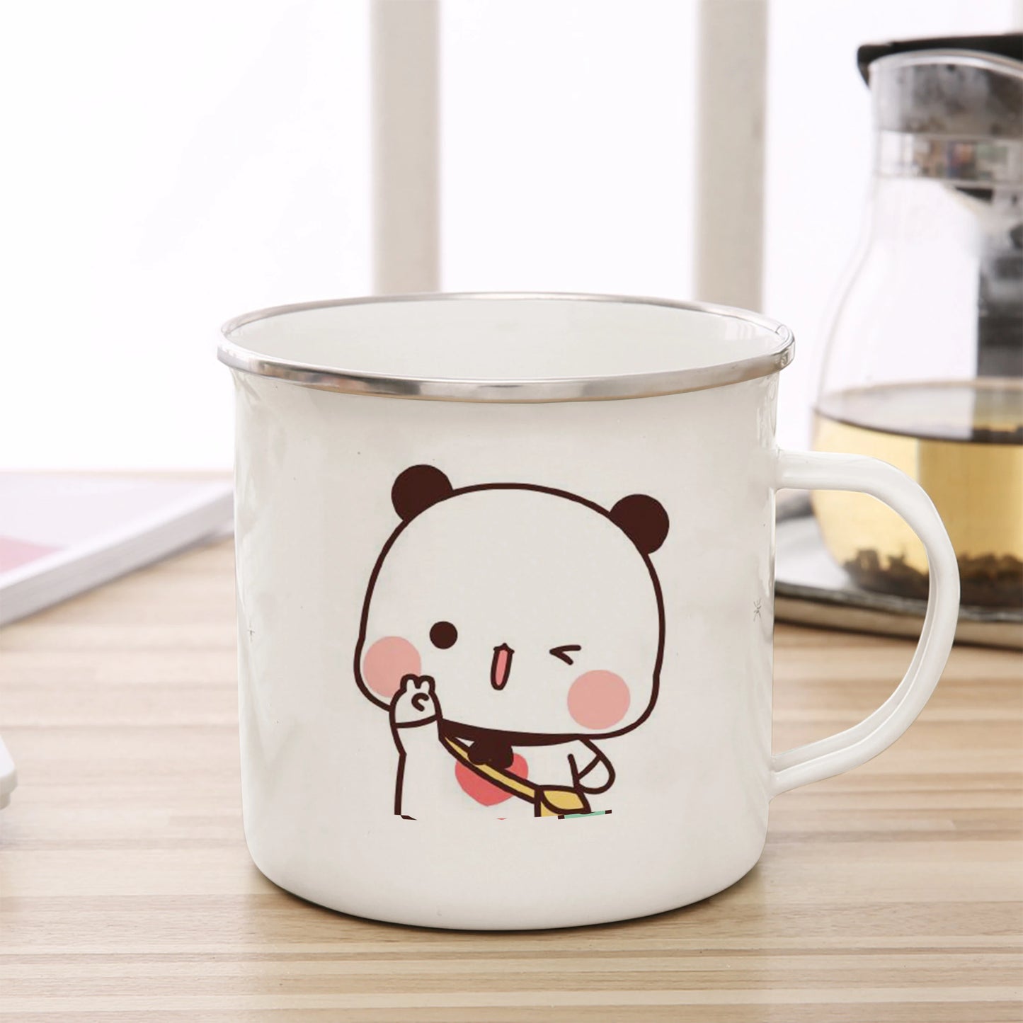 Cartoon Milk Mocha Bear Boob and Doodle Enamel Cup Coffee Tea Cup Cute Animal Breakfast Dessert 11oz Milk Water Cup Couple Gift