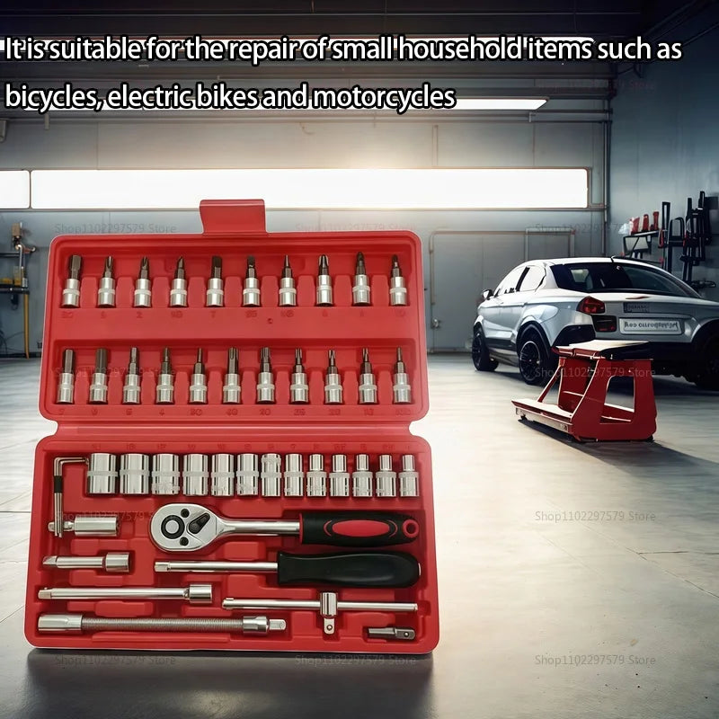 46pcs/Set Socket Wrench Diy Repair Tool Kit Ratchet Screwdriver for Car Repair Hardware Toolbox for Auto Repairing and Household