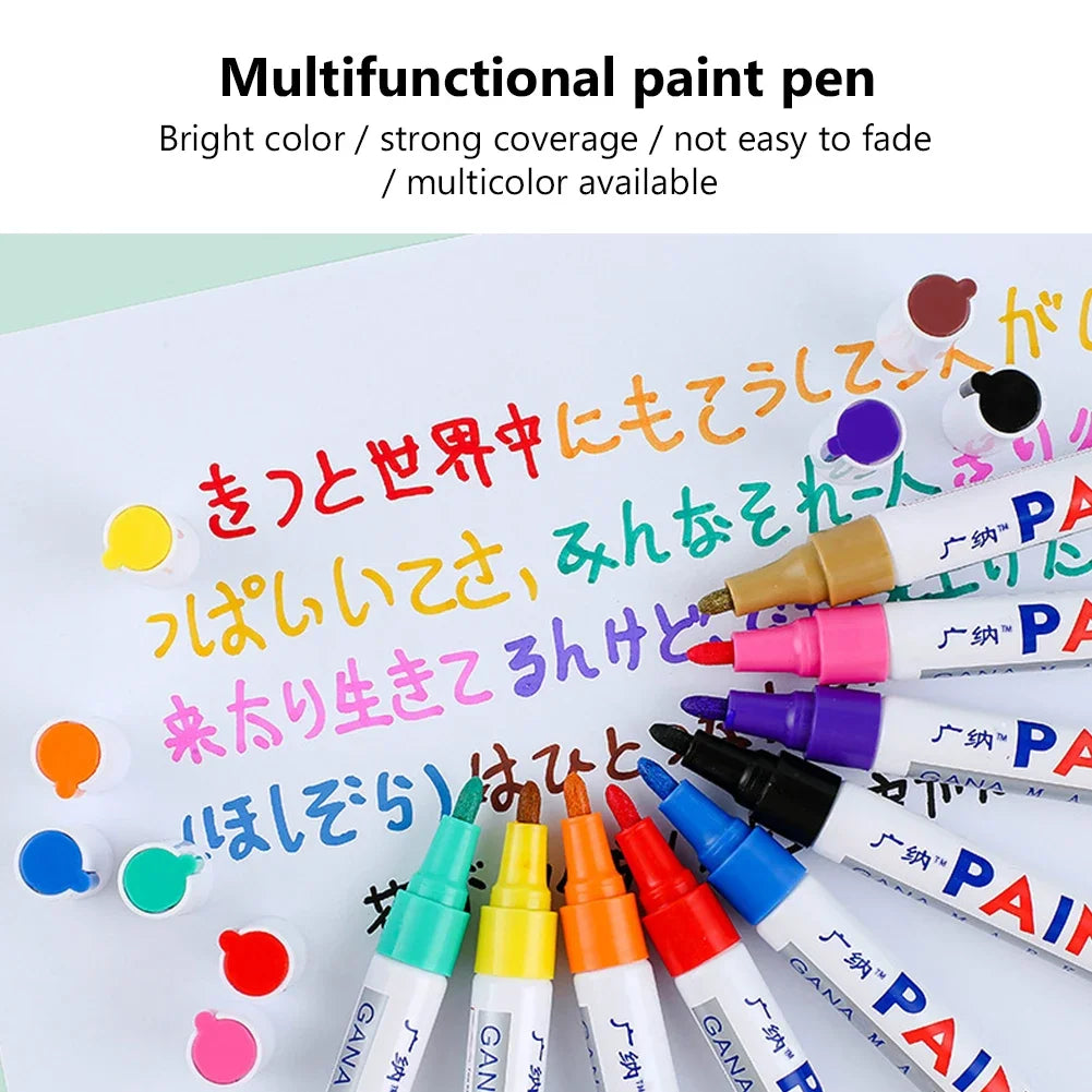 6 Pcs Colorful Permanent Paint Marker Waterproof White Markers tire tread rubber fabric Paint metal 12 Colors Paint Marker Pens