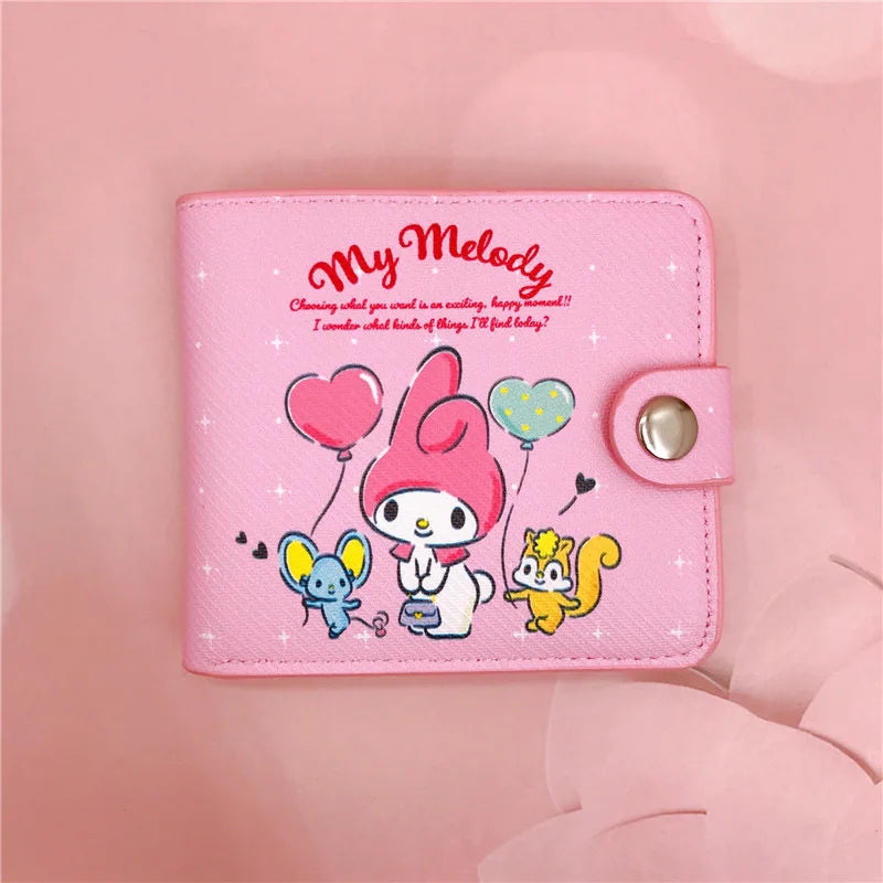 Sanrio Hello Kitty Cinnamoroll My Melody Kuromi New Pu Casual Money Bag Coin Purse Card package Wallet With Buttons ﻿