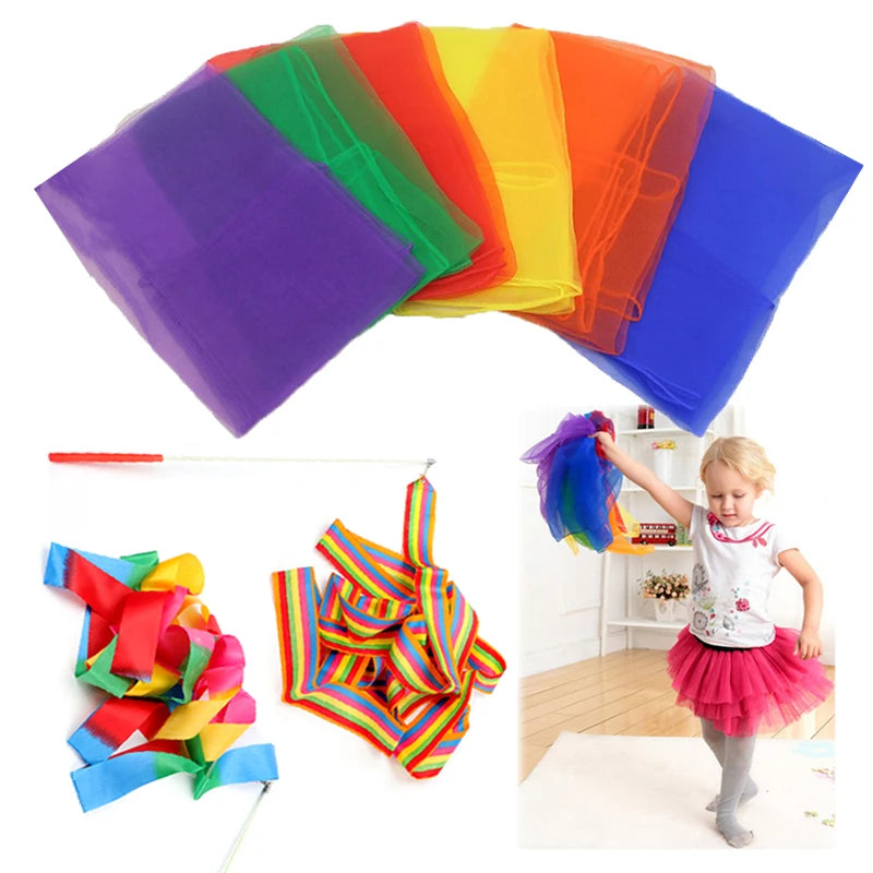 Children Handheld Ribbon Six Color Scarves Nylon Kids Outdoor Sports Toys Exercise Kindergarten Dance Performance Props TMZ