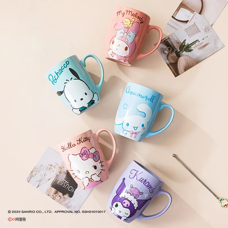 Miniso Sanrio Ceramic Mug Large Capacity 600ml Kuromi Cinnamoroll My Melody Coffee Milk Cup Couple Cup Drinkware Gifts