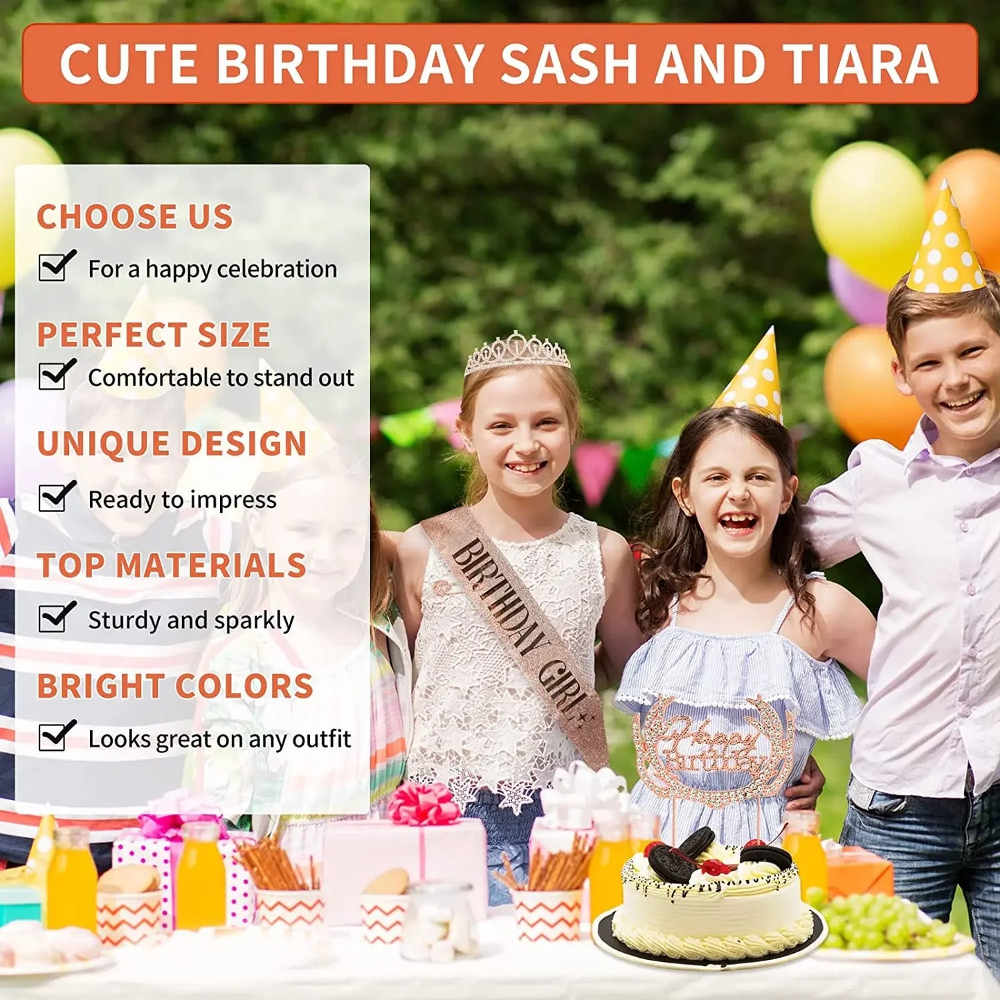 3 4 5 6 7 8 9 Rhinestone Crystal Crown Tiara Birthday Anniversary Decoration Happy Birthday Satin Sash Party Supplies