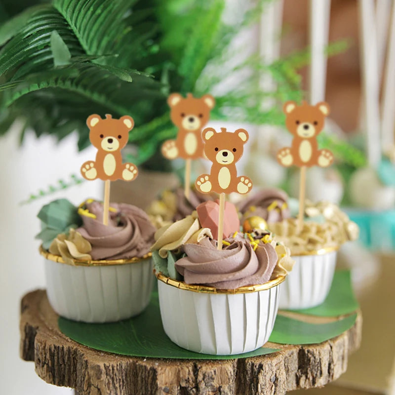 20Pcs Cute Bear Disposable Bamboo Food Pick Baby Shower Santa Dessert Fruit Salad Toothpick Birthday Party Decoration Supplies