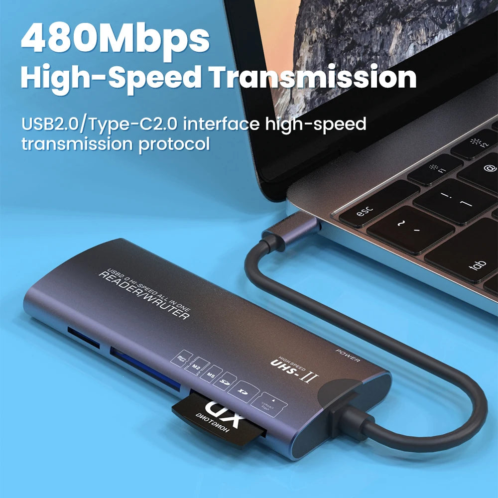 6 in 1 USB2.0 Multifunctional Reader SD/TF/XD/CF/M2 Memory Card Adapter Suitable For Cameras Computers High-speed Data Transfer