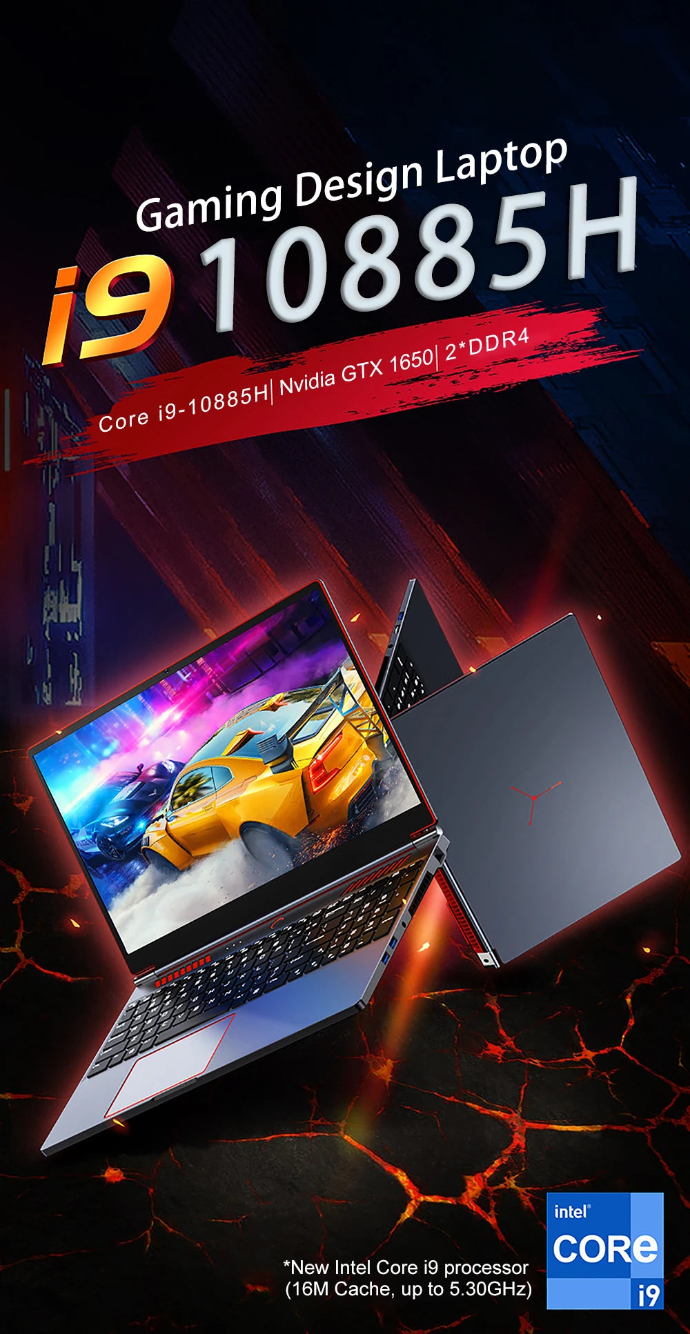 YSJMNPC Gaming Laptop Computer Intel Core i9-10885H i7 10870H GTX1650 4G 16.1 Inch IPS Screen RAM Max 64GB 2*DDR4 2*M.2 NVMe