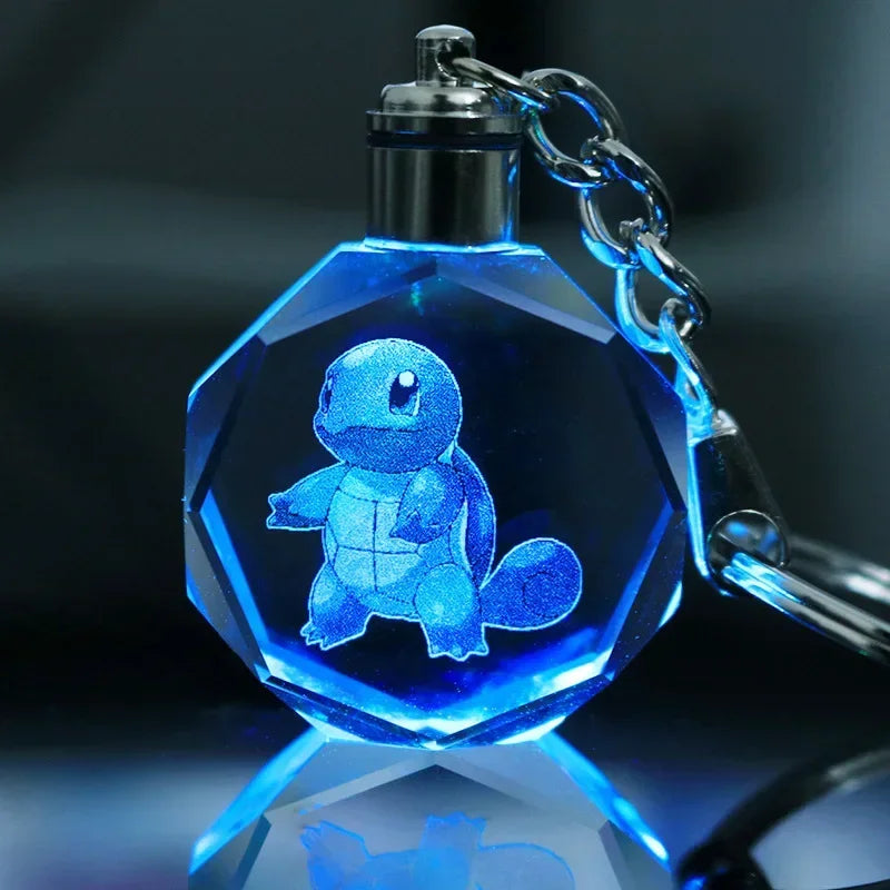 Pokemon Pikachu 3D Luminous Keychain Charizard Mewtwo Figures Toy Crystal Doll Night Light Metal Pendant Kid Birthday Gift