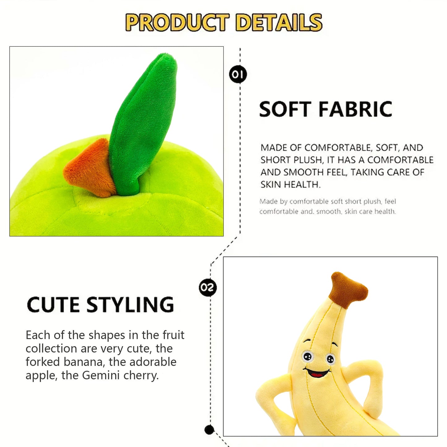 Super soft simulation fruit plush toys, apple, banana modeling plush pillow, indoor ornaments, crane machine dolls,holiday gifts