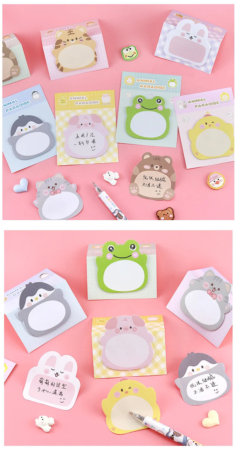 8 Packs Cartoon Small Animal Special-shaped Sticky Notes Office Simple Shape Creative Sticky Notes Cute Colorful Note Paper