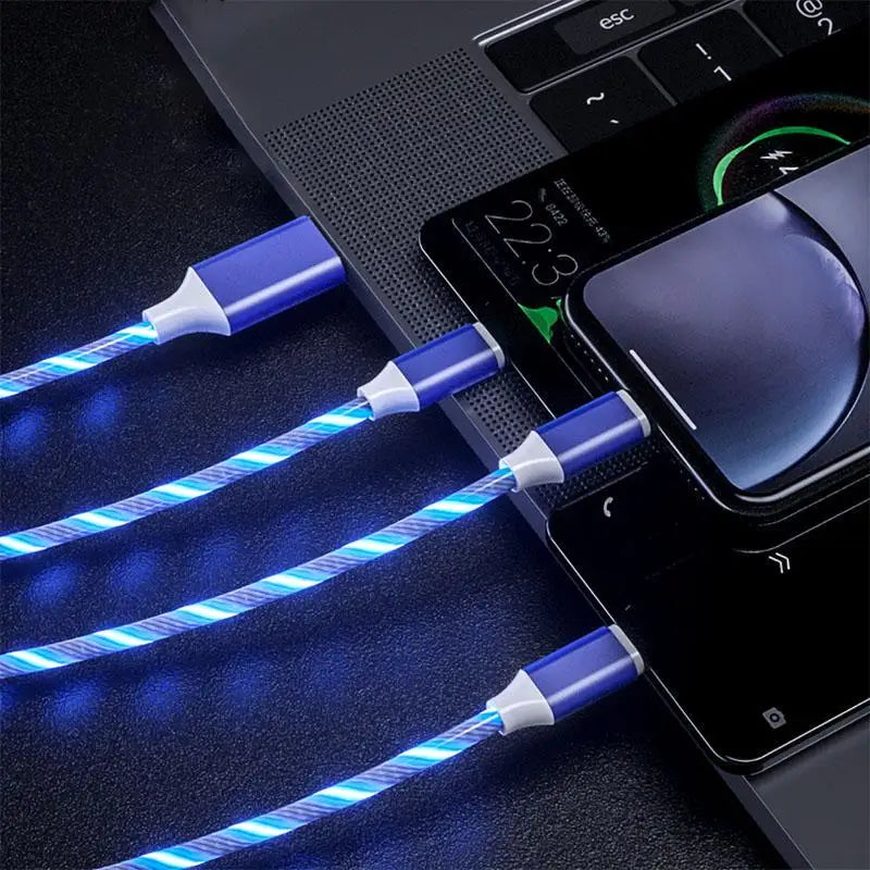 3IN1 Metal Streamer Cable Is Suitable for Apple Android Type C Mobile Phone One Split Three Fast Charging Luminous