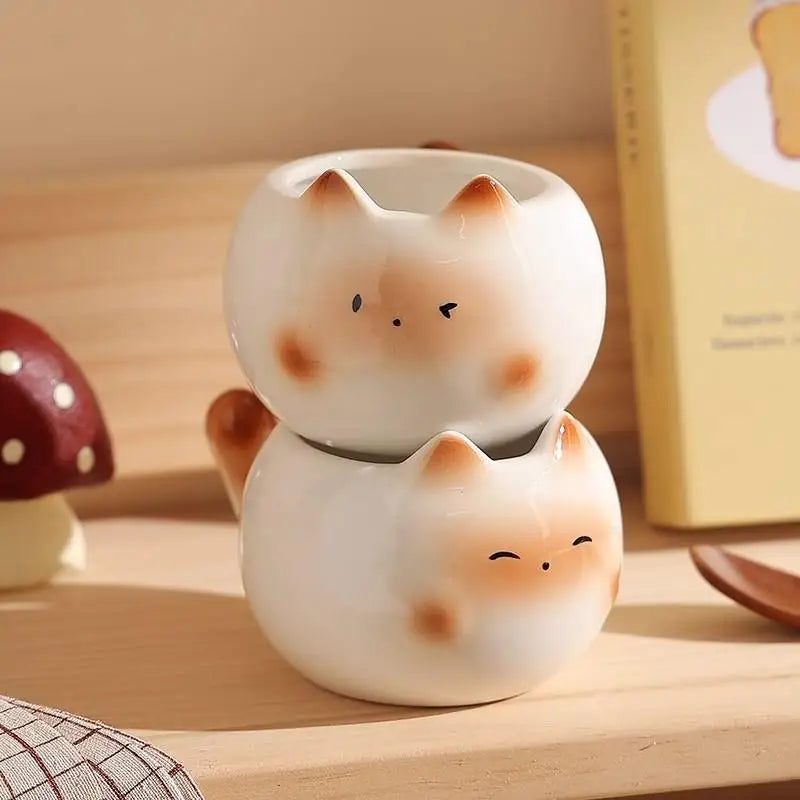 210ml Ceramic Mug Cartoon Siamese Cat Coffee Cup Underglaze Colored Cat Water Cup Home Breakfast Milk Coffee Mug Birthday Gift