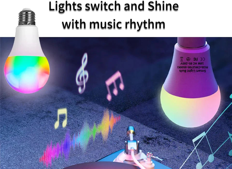 E27 LED Smart Bulb RGB Tuya Lamp Bluetooth APP Control Dimmable Ampoule LED Light Bulb 15W Home Bedroom Christmas Party Decor