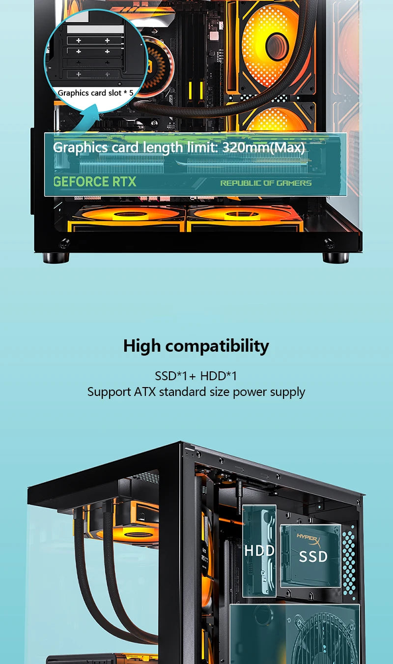 PADO YL Pc Case Sea view Room M-ATX Desktop Computer Main Chassis Without A-pillar Double-Sided Tempered Glass PC gamer cabinet