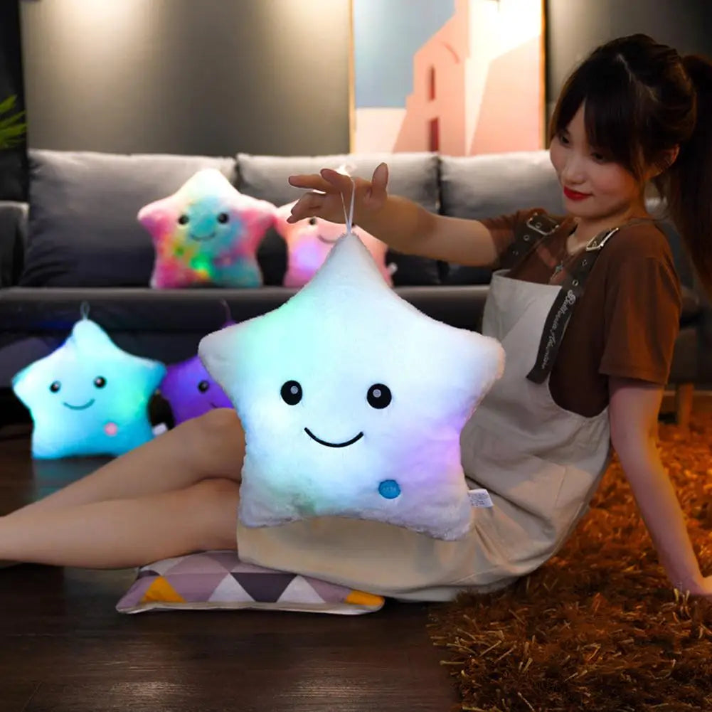 Luminous Star Pillow Stuffed Plush Glowing Colorful Stars Cushion Led Light Toys Gift Creative Toy For Kids (Exclude Battery)