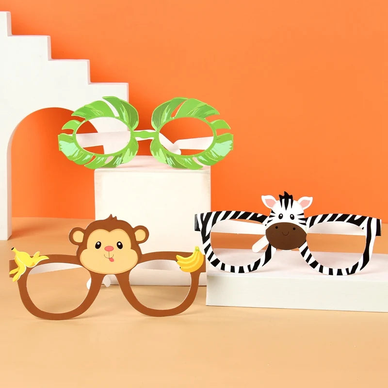6pcs Paper Glasses Jungle Animals Birthday Party Decoration Kid Funny Masks Safari Theme Animal Party Supplies Photo Baby Shower