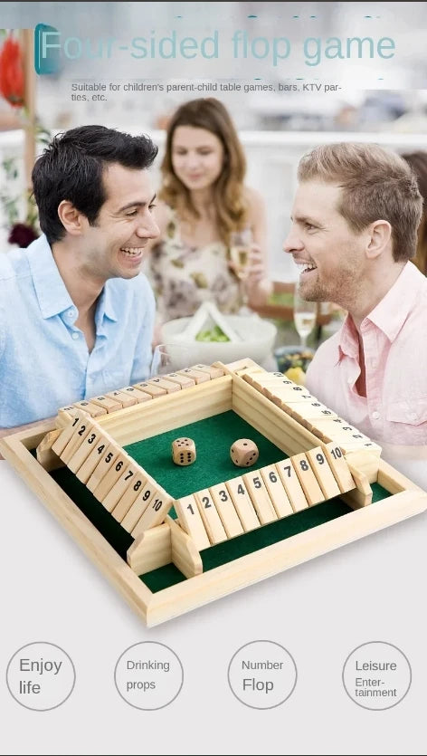 Wooden Dice Board Game Shut The Box for 4-6 Players Flaps & Dices Game Parent-children Interaction Family Entertainment   Party