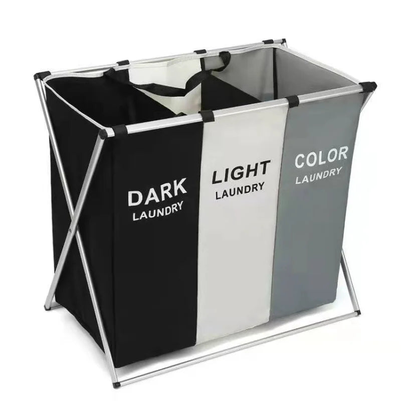 1 PC Large Laundry Hamper 3 Sections Divided Laundry Basket Foldable Washing Dirty Cloth Storage Bag