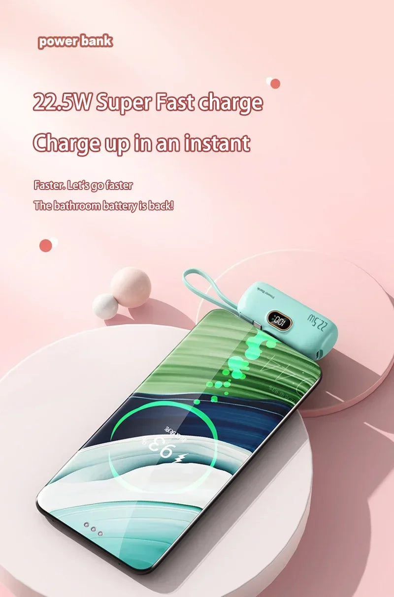 30000mAh Capsule Power Bank Fast Charging Portable Mobile Power Supply Emergency Mini External Battery For Type-C iPhone Android