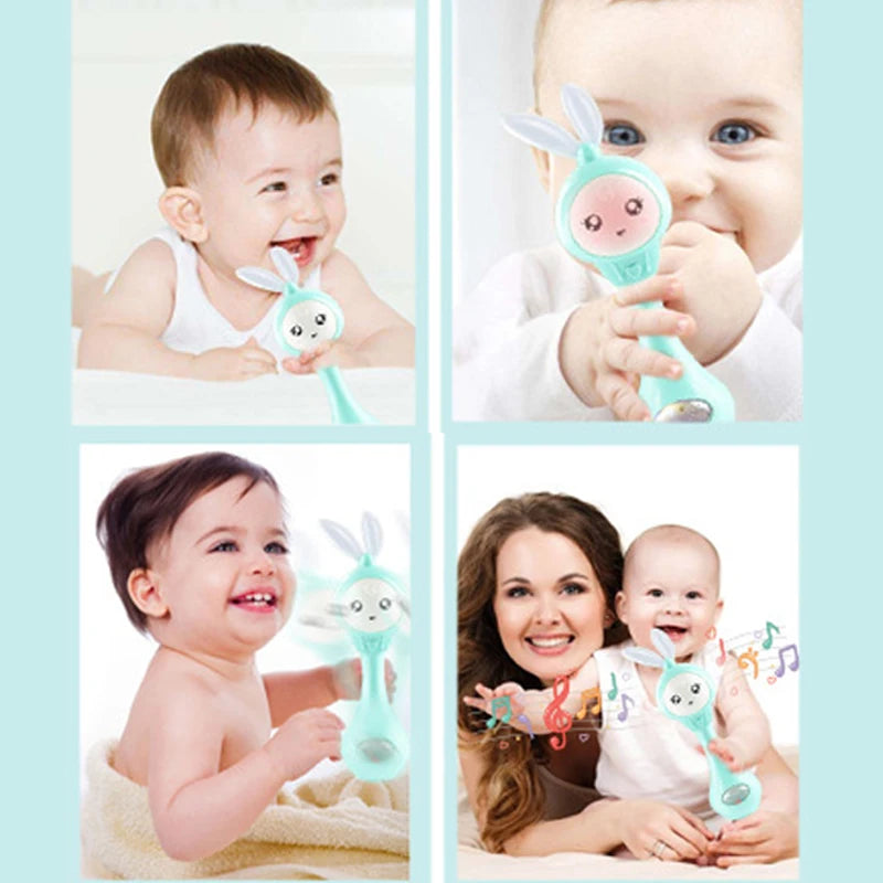 Baby Music Flashing Rattle Toys Rabbit Teether Hand Bells Mobile Infant Stop Weep Tear Rattles Newborn Early Educational Toy 18M