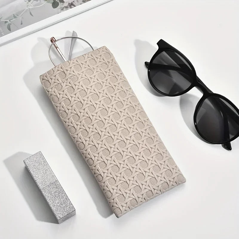Portable Squeeze Top Sunglass Case - Leather Soft Sunglasses Case Easy To Use Eyeglasses Case Pouch