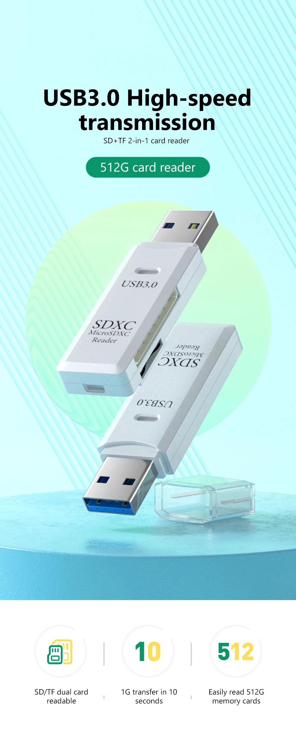 elough 2 in 1 TF SD Card Reader USB 3.0 USB 2.0 Memory Card Adapter Smart Cardreader Convertor for PC Laptop Accessories