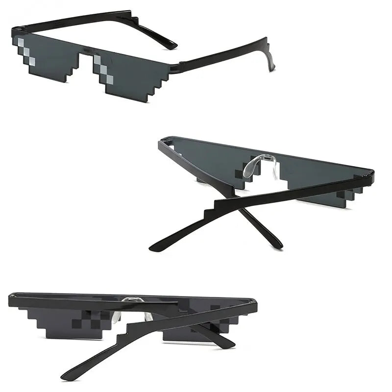 2Pcs Mosaic Sunglasses Cool Party Vintage Shades Eyewear For Men Pixelated Sunglasses Funny Women Glasses
