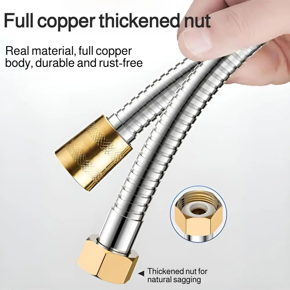 Stainless Steel Shower Hose Brass Nut Explosion-proof Extension Tube High Pressure Reinforced Handheld Shower Head Hose Bathroom