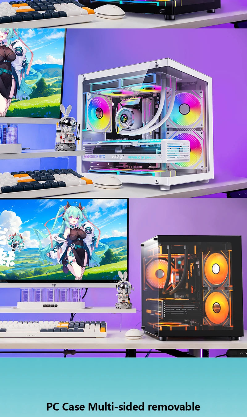 PADO YL M-ATX Gaming PC Case Desktop 270° Sea View Room Computer Case Without A-pillar Double-Sided Transparent PC Gamer Cabinet