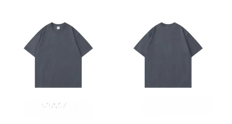 Beige 300g Heavyweight Cotton Short Sleeved T-shirt Summer Round Neck Loose and Base Shirt for Men Women Basic Tee