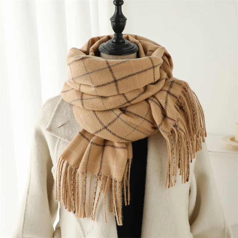 Warm Cashmere Blanket Women Travel Winter Scarf Fashion Plaid Pashmina Thick Shawl Wraps With Tassel Casual Bufanda Poncho New
