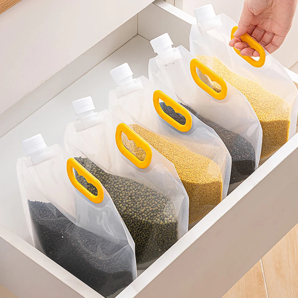 5pcs Grains Sealed Bag Kitchen Insect Proof Moisture Proof Fresh Keeping Storage Bag Recyclable  Transparent Grain Storage Bags
