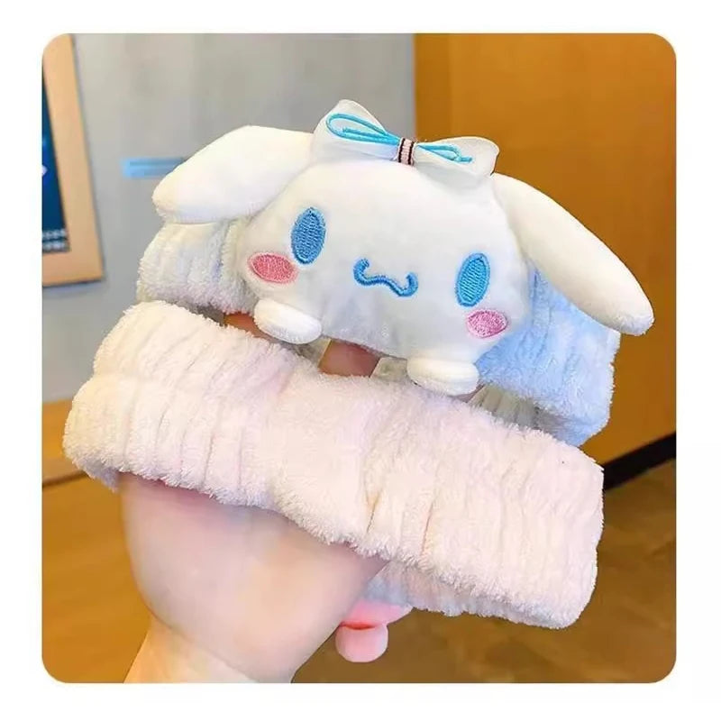 Sanrio Headband Kuromi Plush Scrunchie Cartoon Hello Kitty Sweet And Cute Anti Slip Hair Band Headwear Girl Heart Decorative Gif
