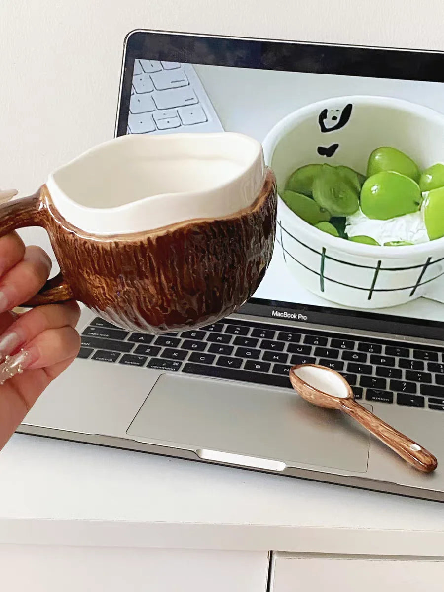 High value ins retro hand-squeezed irregular ceramic mark coconut cup coffee cup oat breakfast water cup
