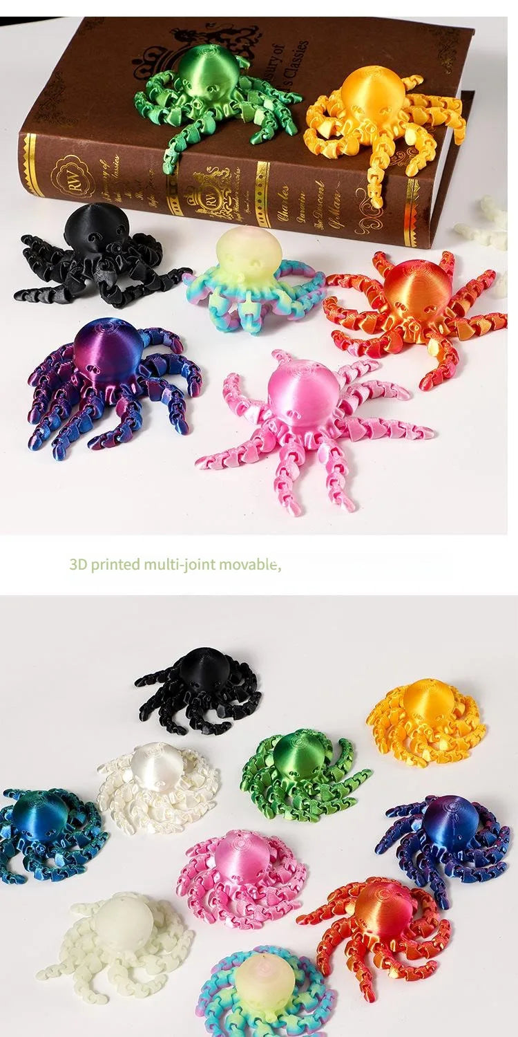 12cm 3D Printed Octopus Figurine with Flexible Joints for Home Office Desk Decoration Ocean Animal Table Ornament Ideal Gift Toy