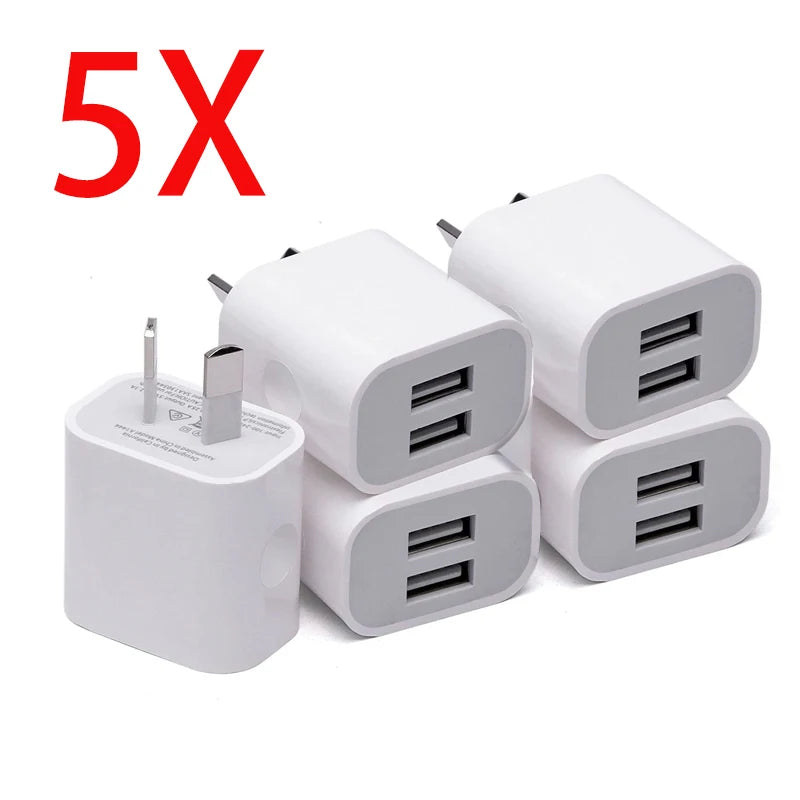 1/5Pcs Universal Travel 5V 2A Dual Port USB Wall Home Charger Power Adapter AU Phone Charging Head Australian Standard Plug