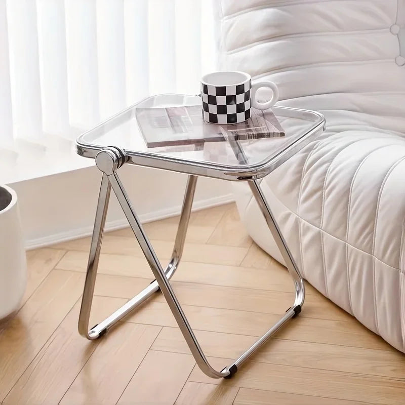 Foldable transparent thick small coffee table, simple computer desk, sofa edge table, light luxury coffee table, small desk