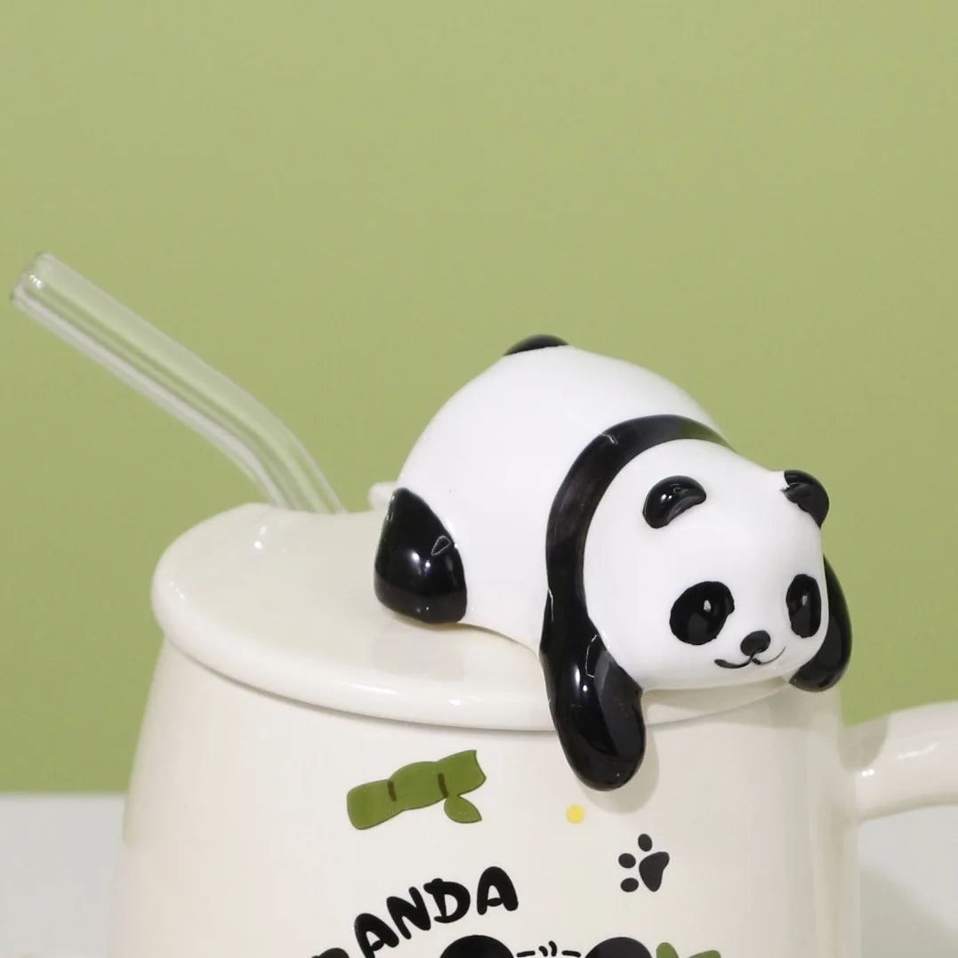420ml Cute cartoon panda Mug Ceramic Hand-painted Pattern Mug with Lid Spoon Coffee mugs Milk Tea Mugs Breakfast Cup Gift Cup