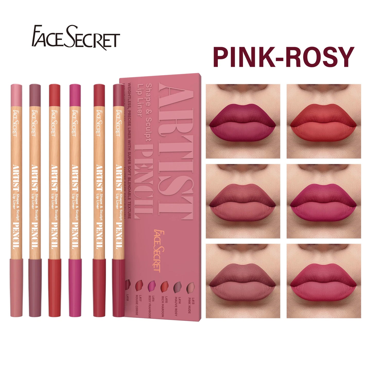 Face Secret Artist Shape Sculpt Lip Liner Pencil Set, Weightless Precise Liner with Super Soft Blendable Texture Matte Soft