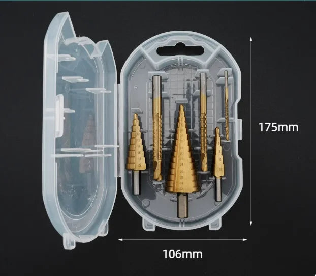 HSS Straight Fluted Pagoda Step Drill 3Pcs  5Pcs 6Pcs Cloth Bag Hex Shank Reamer Bit Set Titanium Coated Wood Metal Hole