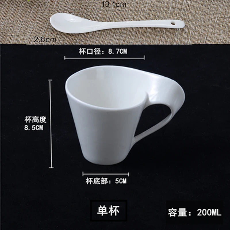 European Wave Porcelain Coffee Cup and Saucer Set White Ceramic Coffee Cup Breakfast Cup with Saucer Modern Home Decoration