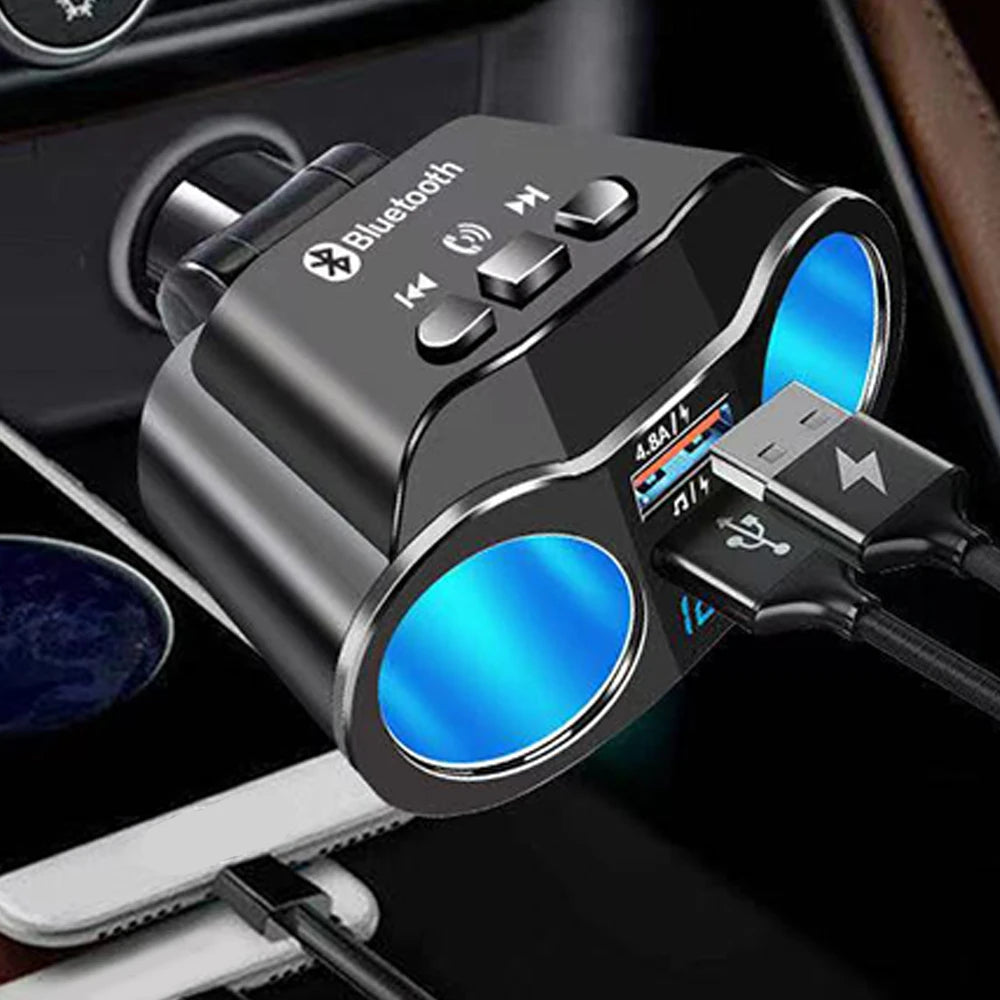 Car Cigarette Lighter Splitter Charger Dual USB QC 3.0 Quick Charge 12V Auto FM Transmitters Bluetooth Hands-free Call Sockets