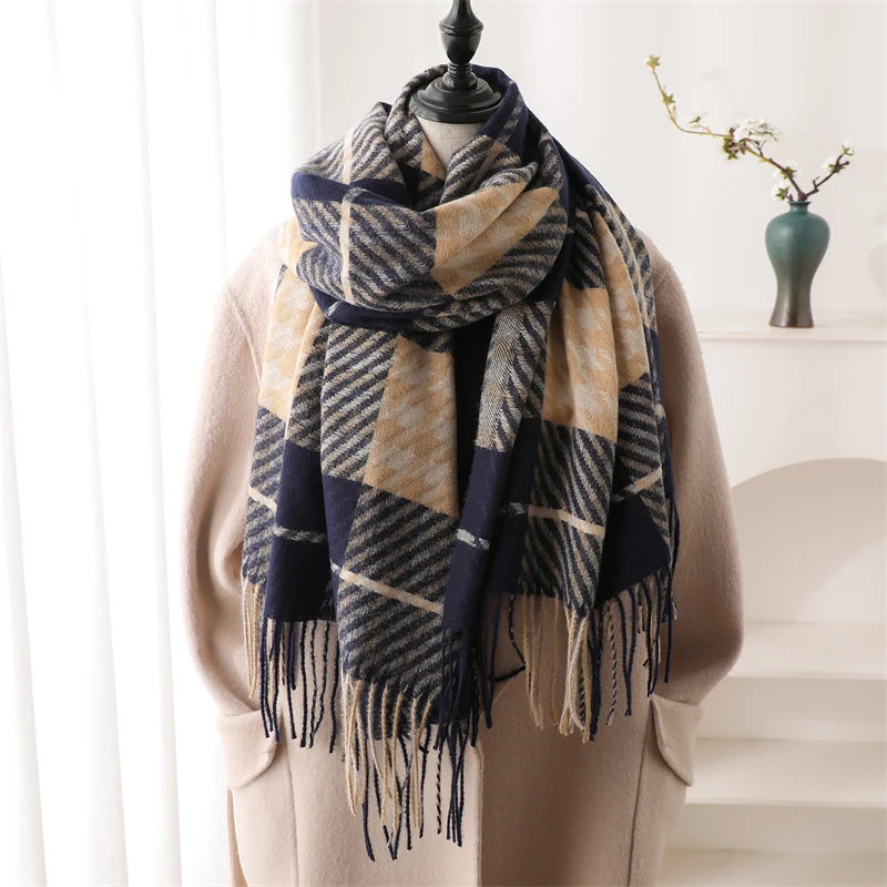 Warm Cashmere Blanket Women Travel Winter Scarf Fashion Plaid Pashmina Thick Shawl Wraps With Tassel Casual Bufanda Poncho New