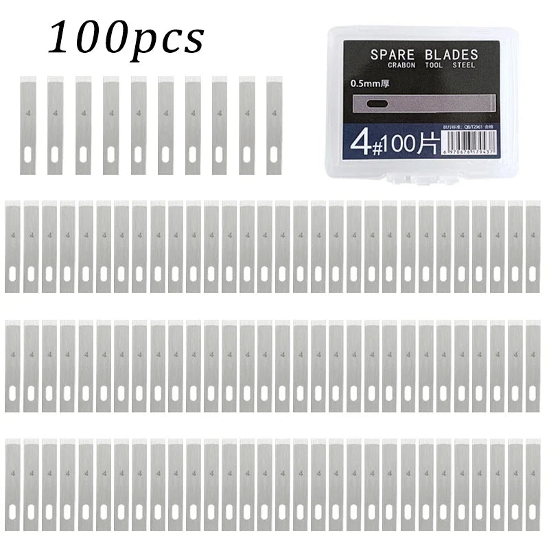 100/20Pcs 4# Metal Scalpel Knife Engraving Knife Blades DIY Wood Carving Knife Blade Replacement Surgical Sculpture Cutting Tool