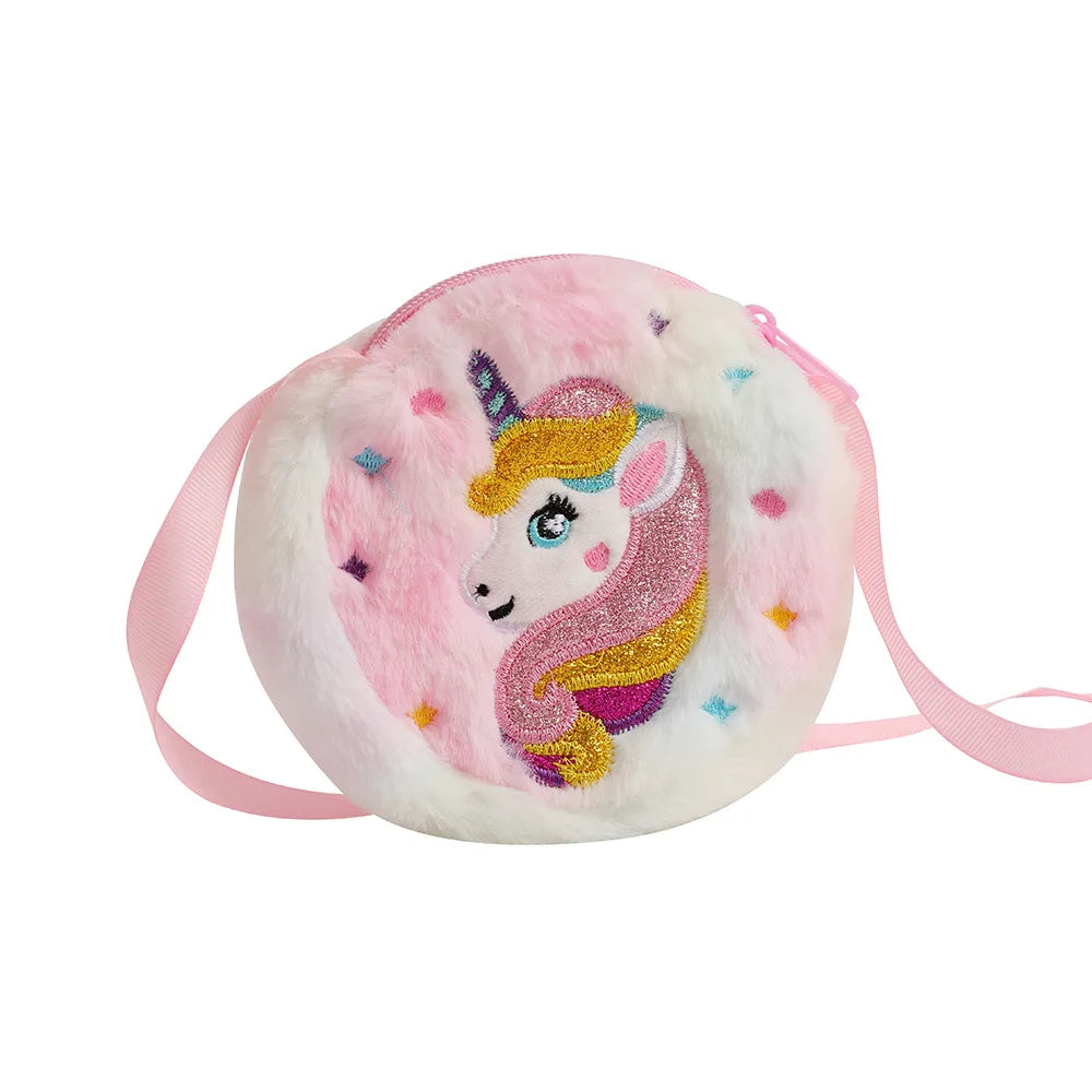 2 PC Cartoon Unicorn Crossbody Bag Children Cute PlushShoulder Bag Girls Small Backpack Suitable For School Holiday Gifts