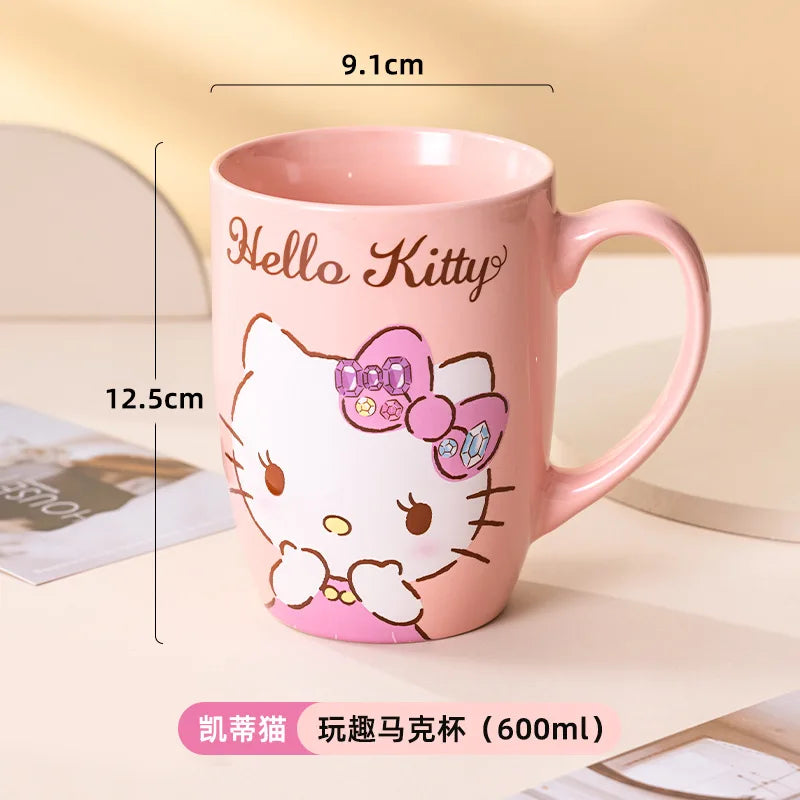 Miniso Sanrio Ceramic Mug Large Capacity 600ml Kuromi Cinnamoroll My Melody Coffee Milk Cup Couple Cup Drinkware Gifts