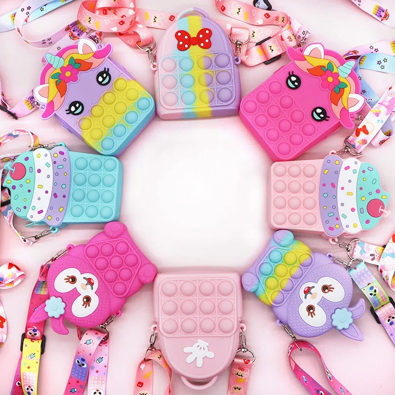 37 styles Fidget Toys Silicone Push Bubble Crossbody Bag Sensory Reliver Autism Adults Kids Handbag Squeeze Toys for Kids gifts