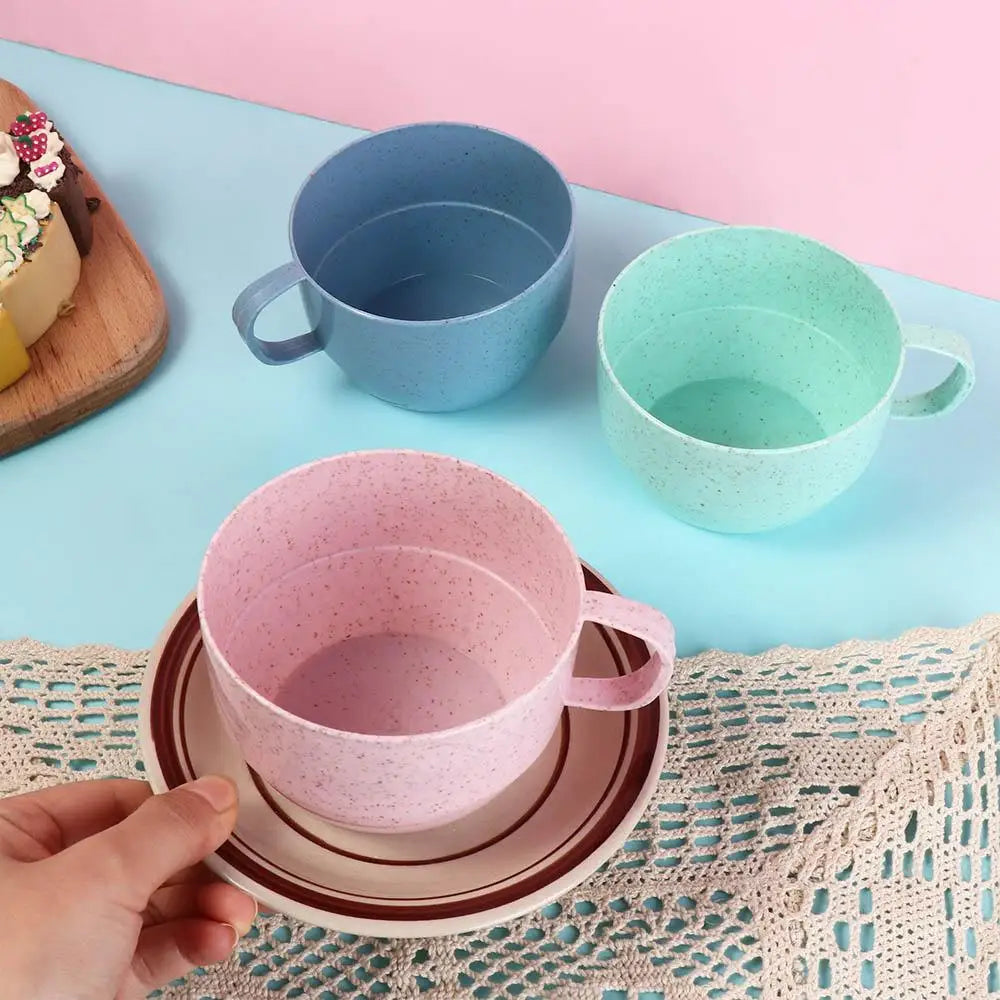 1 pcs Wide Mouth Reusable Kitchen Supplies with Handle Eco-friendly Drinking Cup Wheat Straw Cup Drinkware Coffee Mug